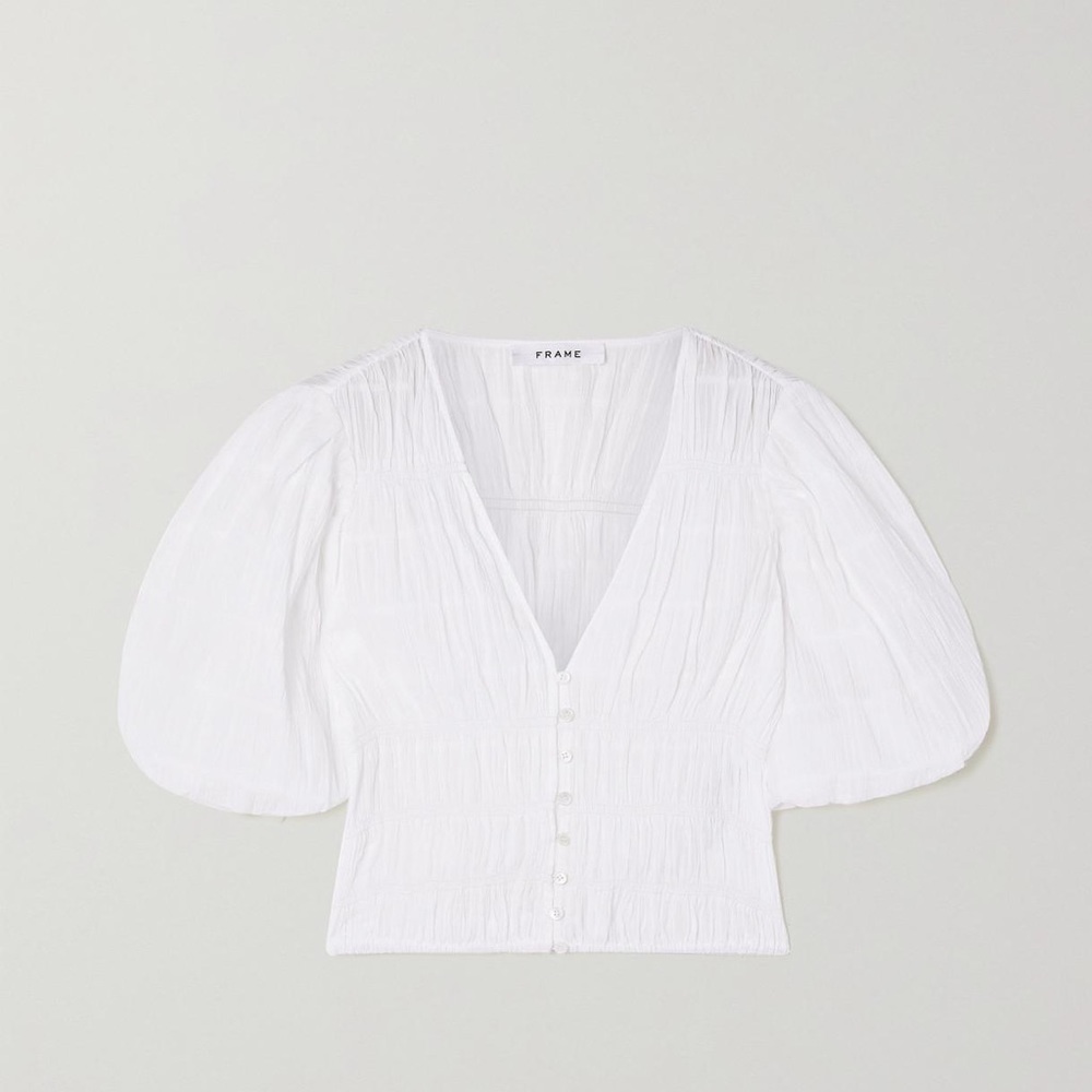 Frame Julianne cropped puff-sleeve blouse